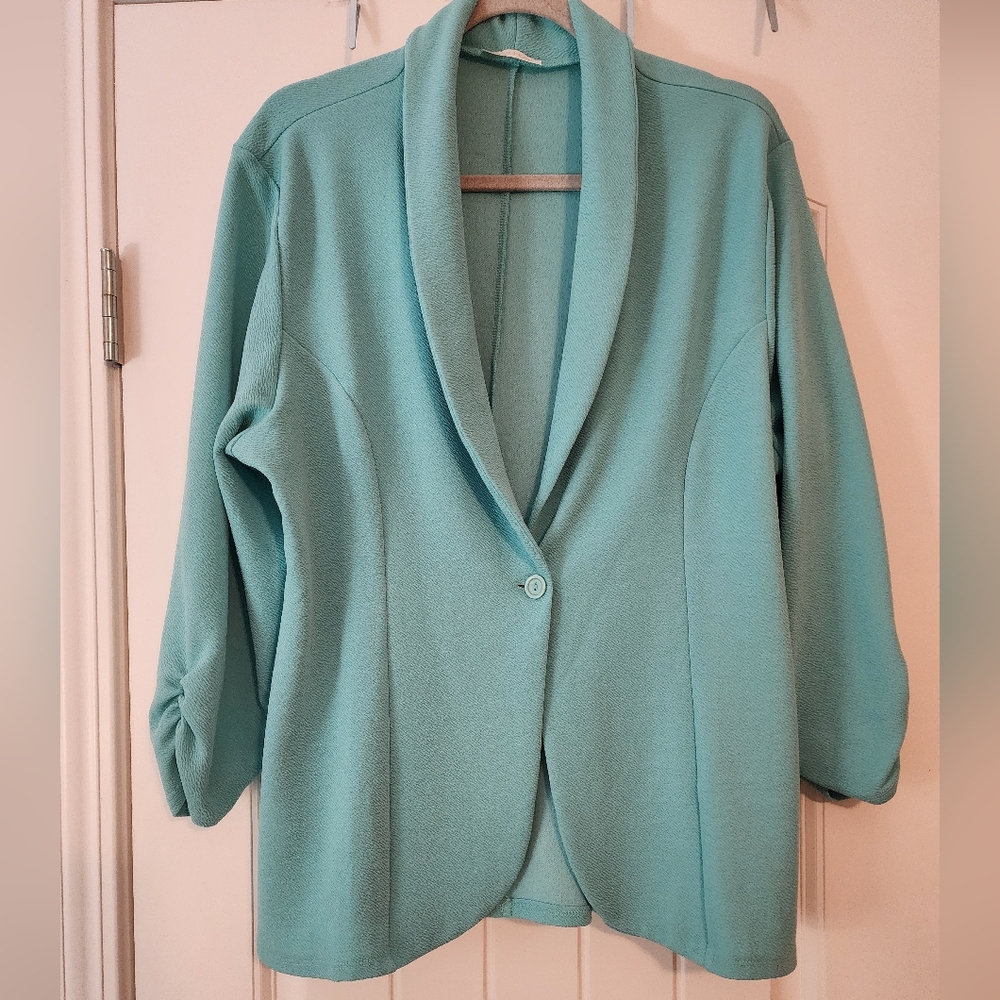 Minefree Women’s Light Teal One Button Blazer 2X Lightweight Soft Girl Pastels